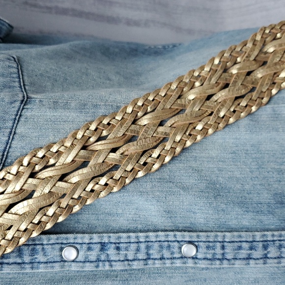 Woven Leather Belt - Metallic Gold Tone Sz Large by Calvin Klein - Picture 14 of 16